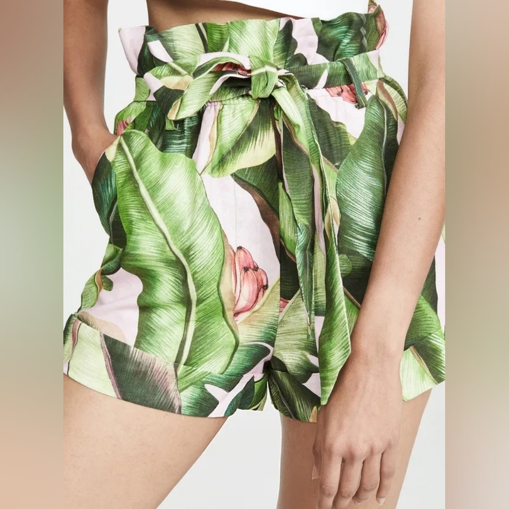 NWOT Farm Rio Pink Palms Paperbag Shorts